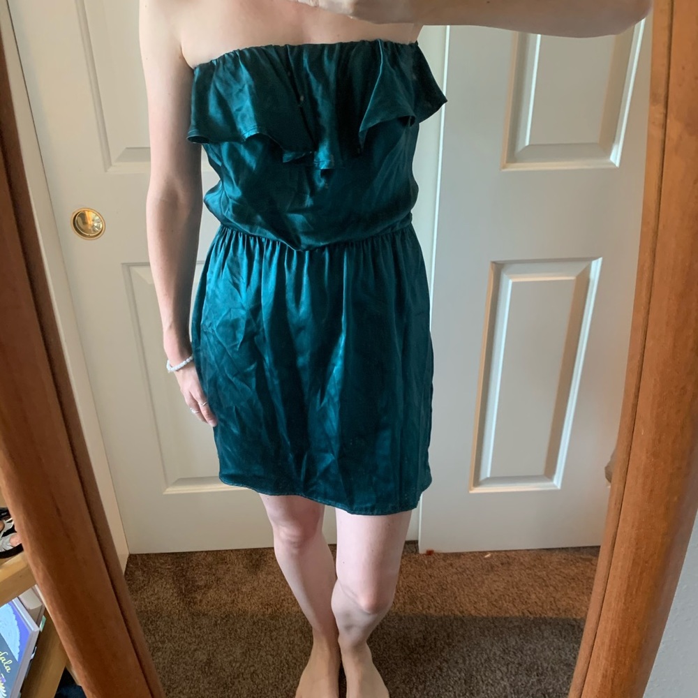 Silk strapless ruffle-top dress by Viereck